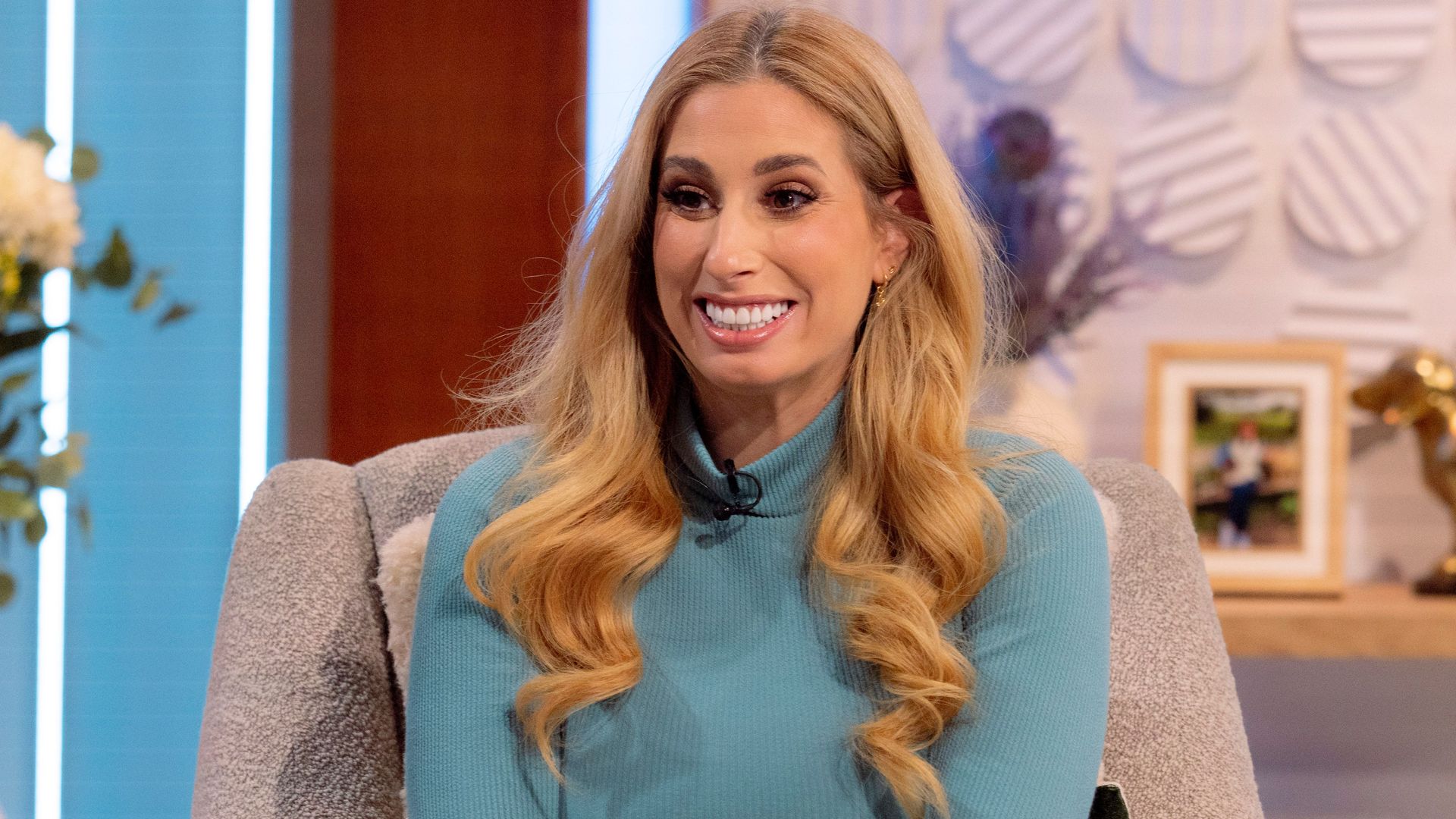 Stacey Solomon in a blue polo neck on Loose Women