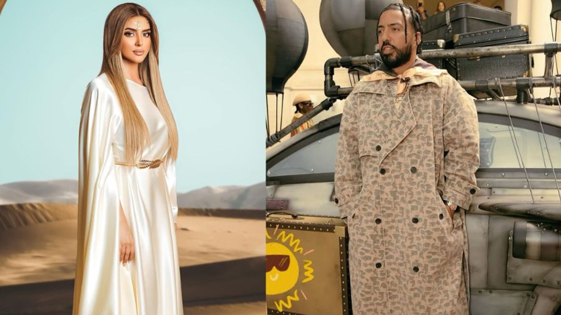 French Montana and Dubai's Princess Sheikha Mahra in a split screen photo