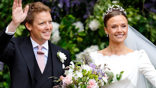 Hugh Grosvenor and Olivia Henson leave Chester Cathedral
