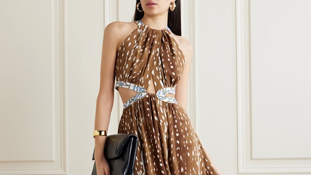 Elizabeth cut-out printed twill halterneck maxi dress