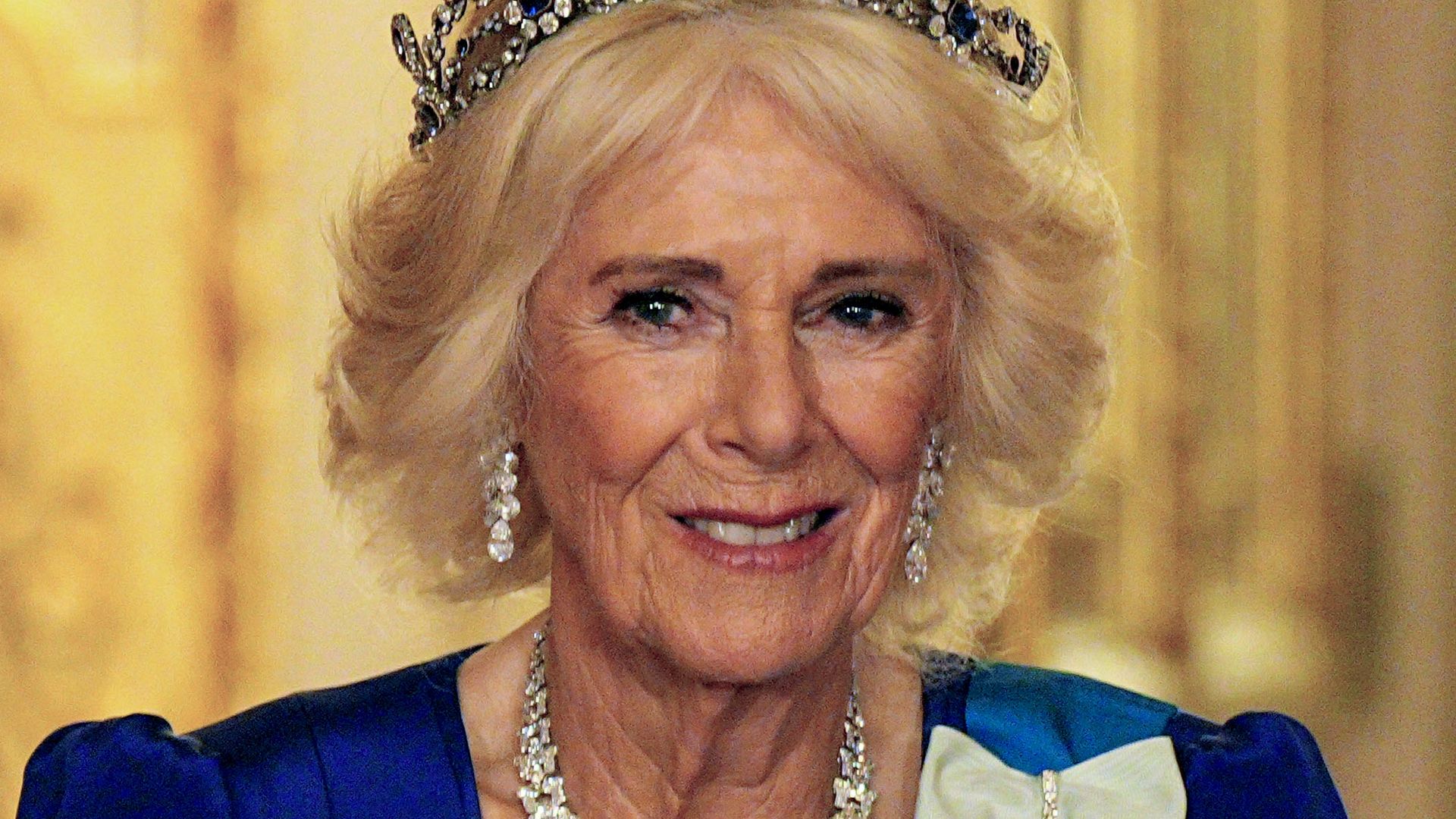 WINDSOR, ENGLAND - SEPTEMBER 17: Queen Camilla arrives for the State Banquet hosted by King Charles III and members of the Royal Family at Windsor Castle during the state visit by the President of the United States of America on September 17, 2025 in Windsor, England. President Trump is in England from Sept. 16-18 on his second UK state visit, with the previous one taking place in 2019 during his first presidential term. (Photo by Aaron Chown-WPA Pool/Getty Images)