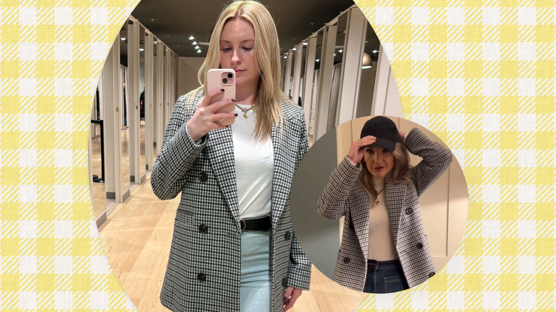split image marks and spencer checked coat yellow check background