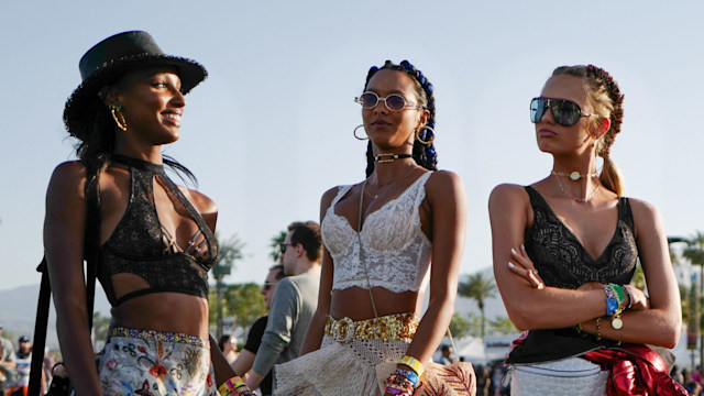 Jasmine Tookes, Lais Ribeiro and Romeo Strijd during day 1 of the 2018 Coachella Valley Music & Arts Festival Weekend 1 on April 13, 2018 in Indio, California