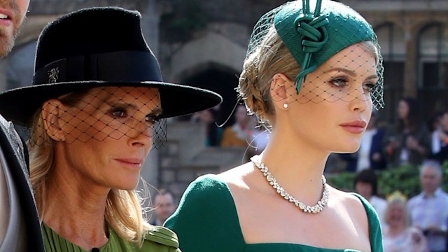 Kitty Spencer and her mother Victoria Aitken arrive for the wedding ceremony of  Prince Harry and Meghan Markle at St George's Chapel, Windsor Castle on May 19, 2018 in Windsor, England. 