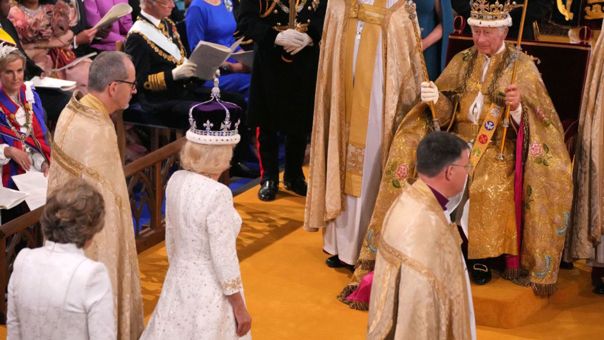 King Charles and Queen Camilla exchange comforting looks