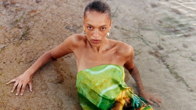 Green Alemais dress worn by model 