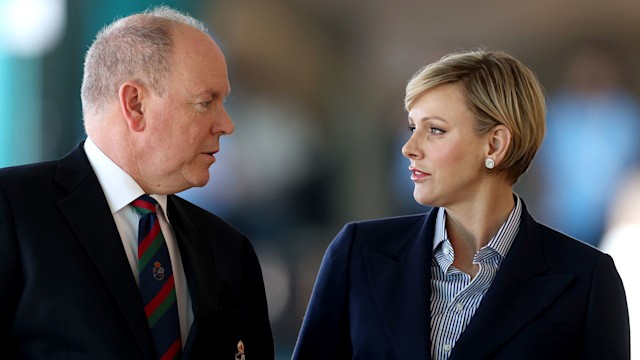 Prince Albert and Princess Charlene of Monaco looking at one another