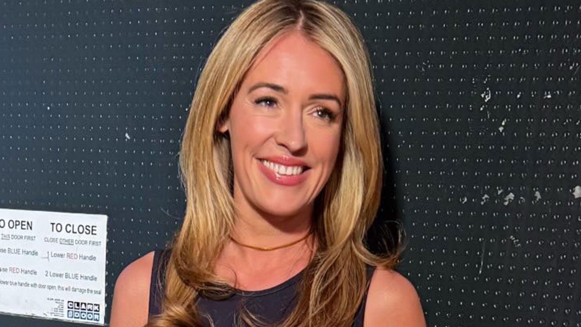Cat Deeley behind the scenes at This morning wearing French Connection dress