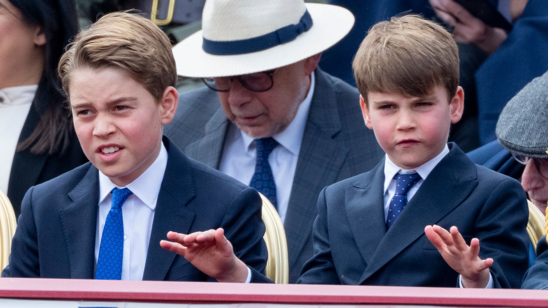 Prince Louis conducting the band during the military procession to mark the 80th anniversary of VE Day on May 5, 2025 in London, England.