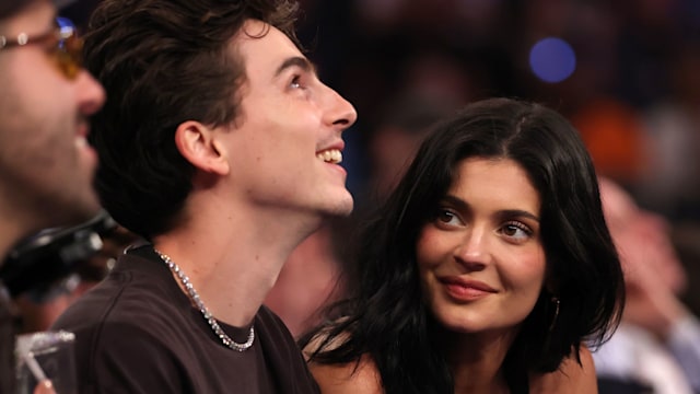 Timothee Chalamet and Kylie Jenner at the New York Knicks game