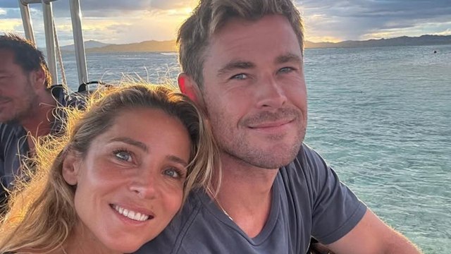 Elsa Pataky and Chris Hemsworth take a selfie in front of sunset