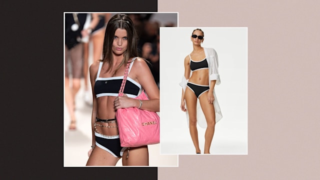 split image chanel model and marks and spencer model in bikini