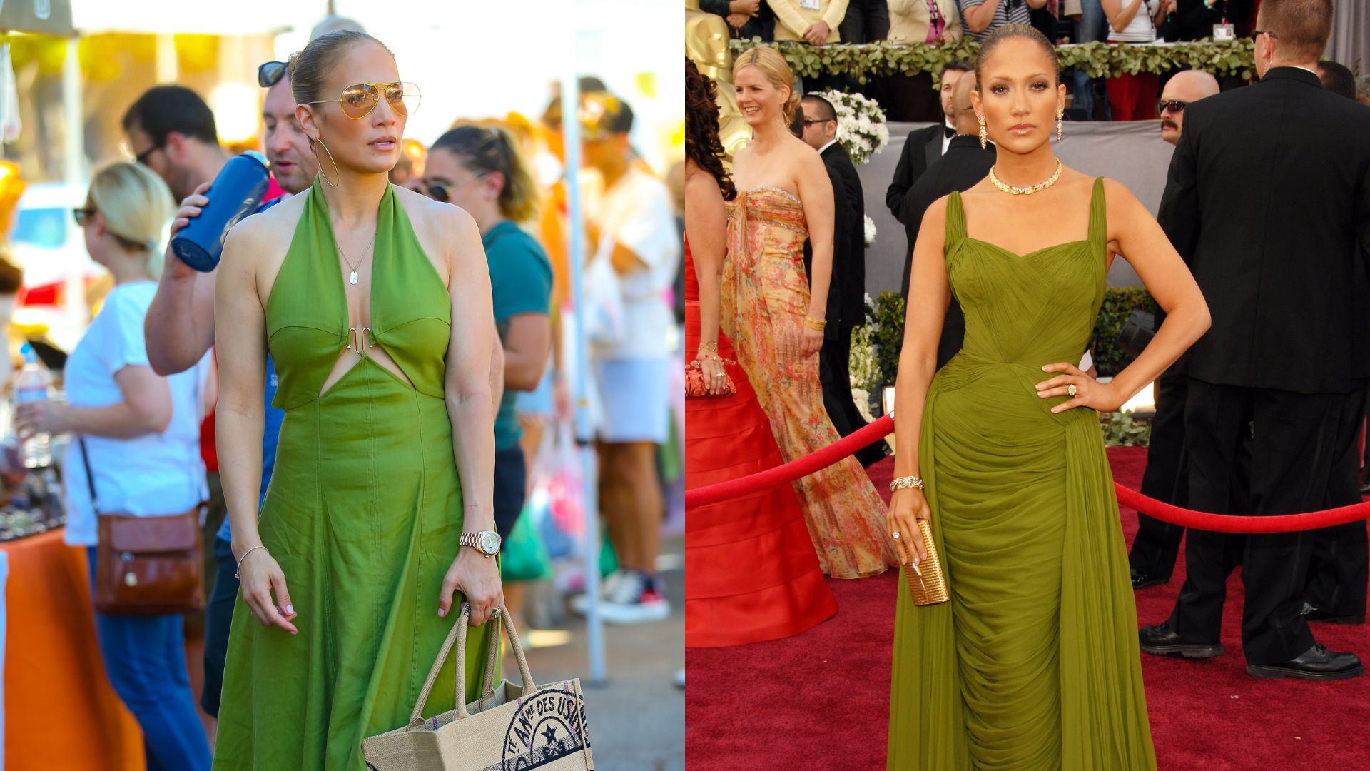 JLo sporting tones of green both on and off the red carpet