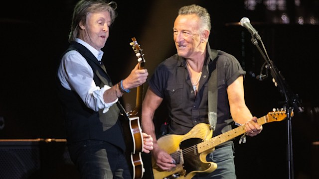 Paul McCartney performs with Bruce Springsteen at Glastonbury Festival