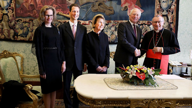 Hereditary Princess Sophie, Hereditary Prince Alois, Princess Marie and Prince Hans-Adam meeting with a cardinal from the Vatican