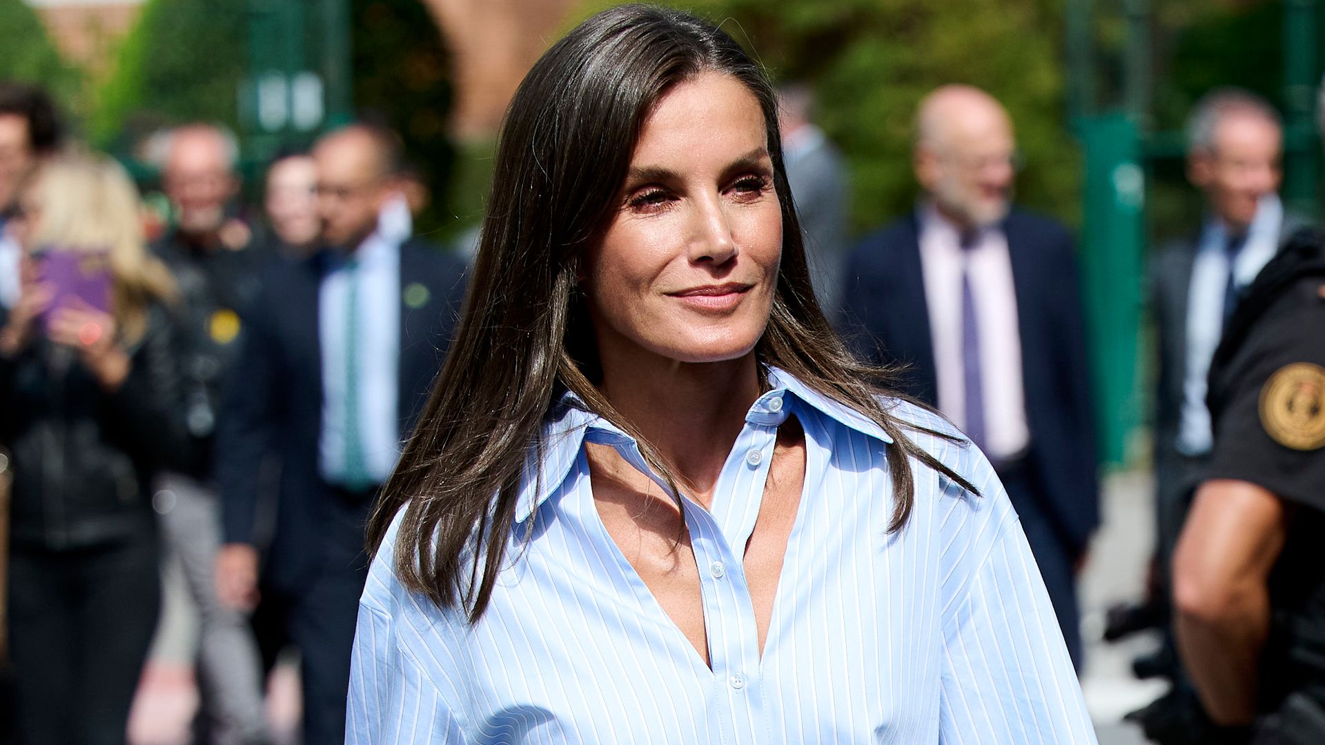 Queen Letizia makes cut-outs demure in edgy Victoria Beckham shirt