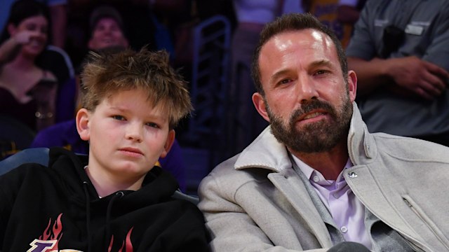 Ben Affleck (R) and Samuel Garner Affleck attend a basketball game between the Los Angeles Lakers and the Minnesota Timberwolves at Crypto.com Arena on February 27, 2025 in Los Angeles, California.