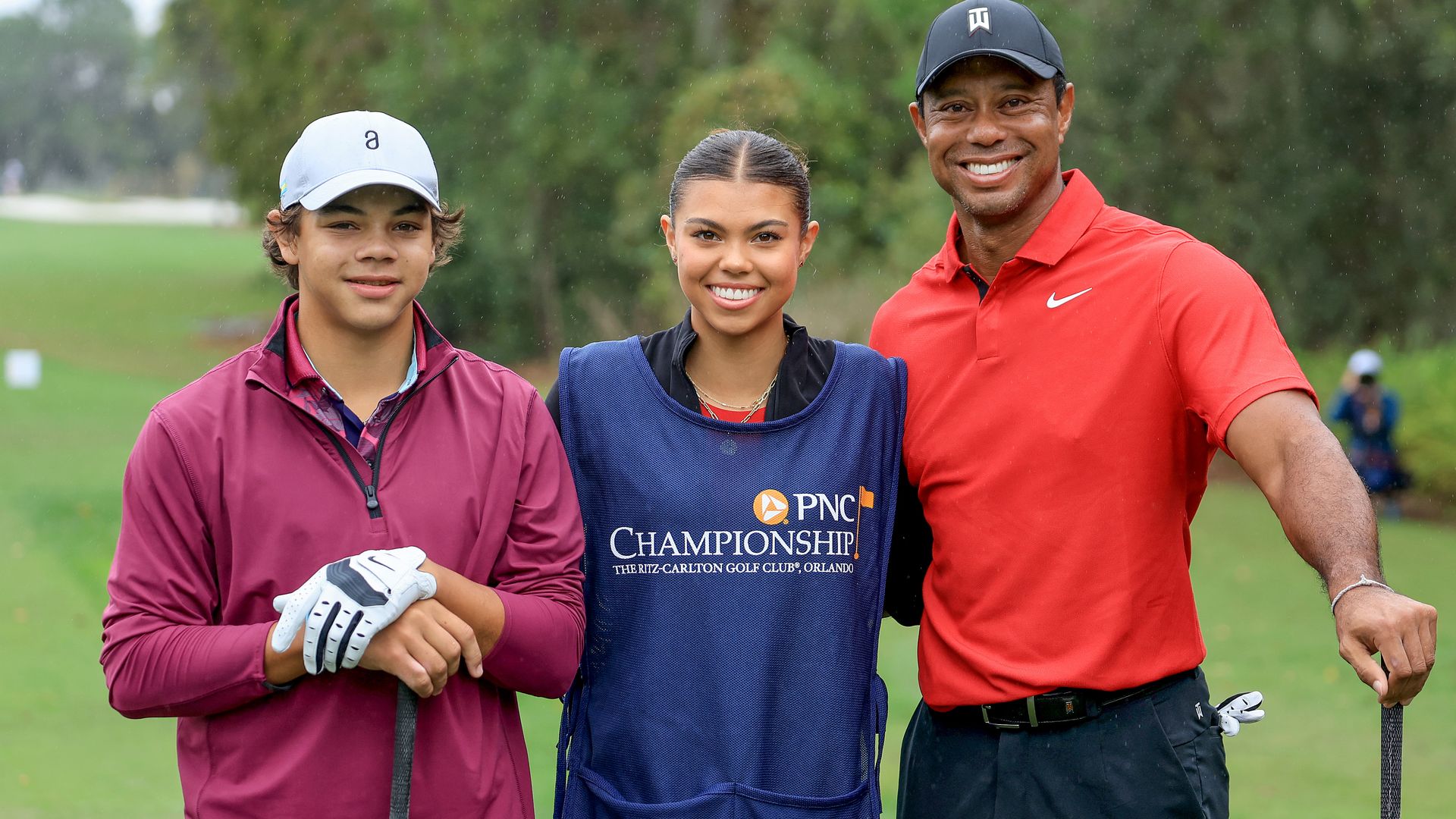 tiger woods with children charlie and sam at pnc championship 2023