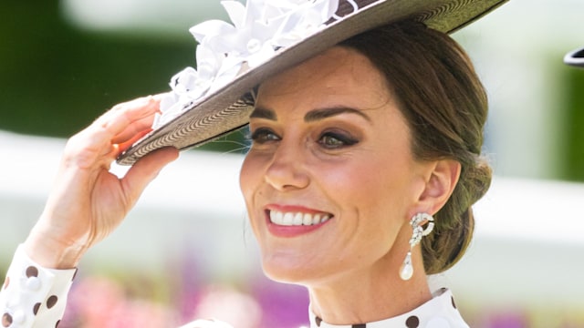 Kate Middleton wearing polka dots as she attends Royal Ascot at Ascot Racecourse on June 17, 2022 in Ascot, England. 