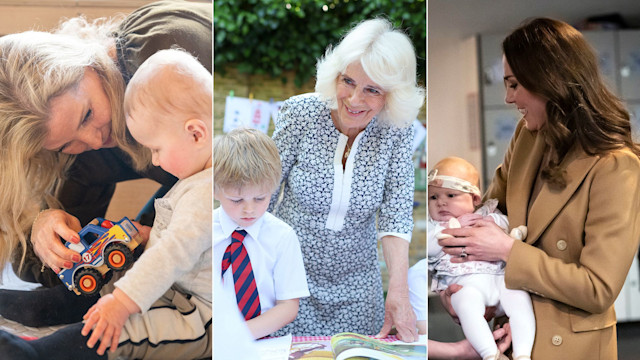 Sophie, Camilla and Kate interacting with children and babies