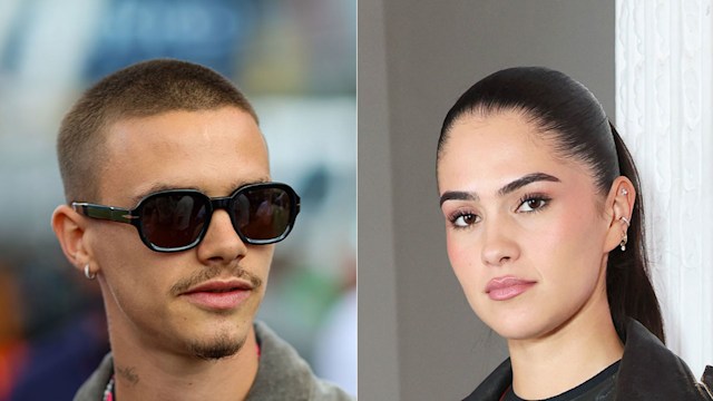 split image showing romeo beckham and kim turnbull 