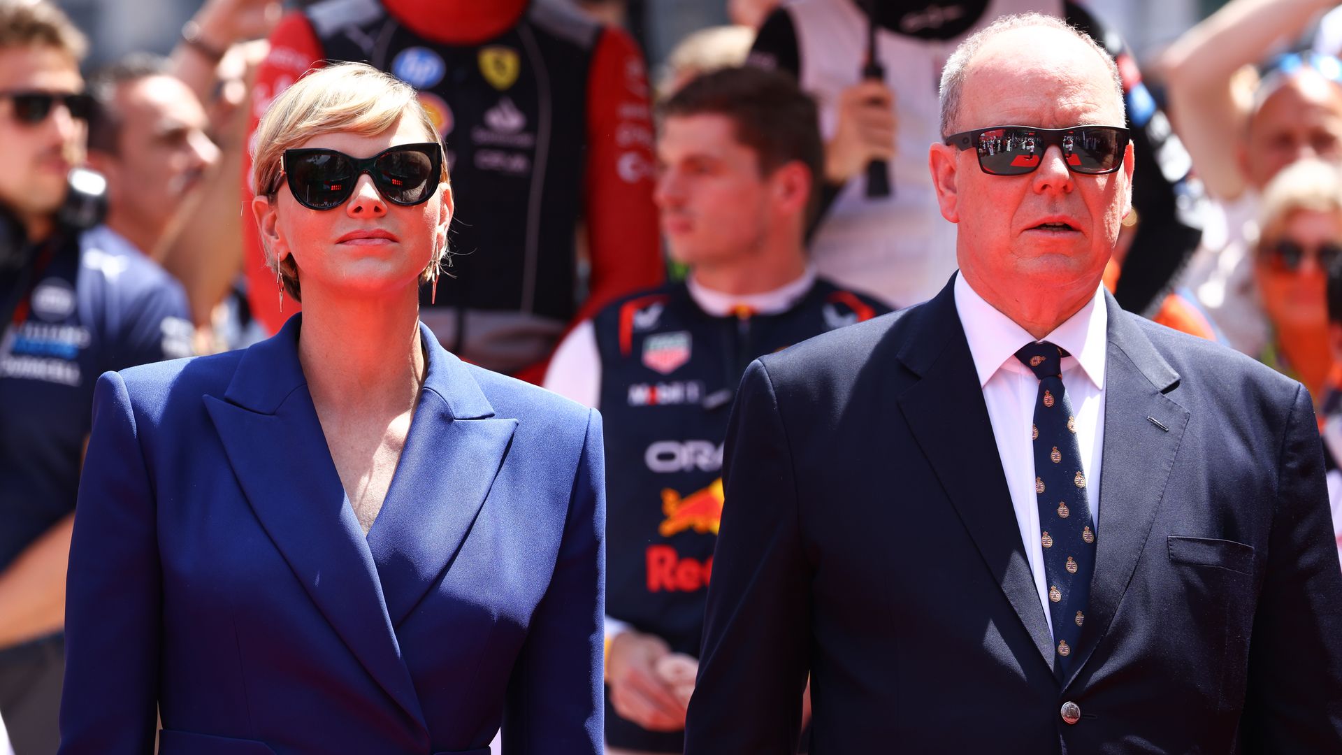 Princess Charlene wows in spectacular waist-cinching jumpsuit for rare public appearance with Prince Albert