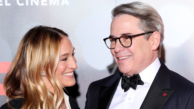 Sarah Jessica Parker and Matthew Broderick smile at each other on the red carpet