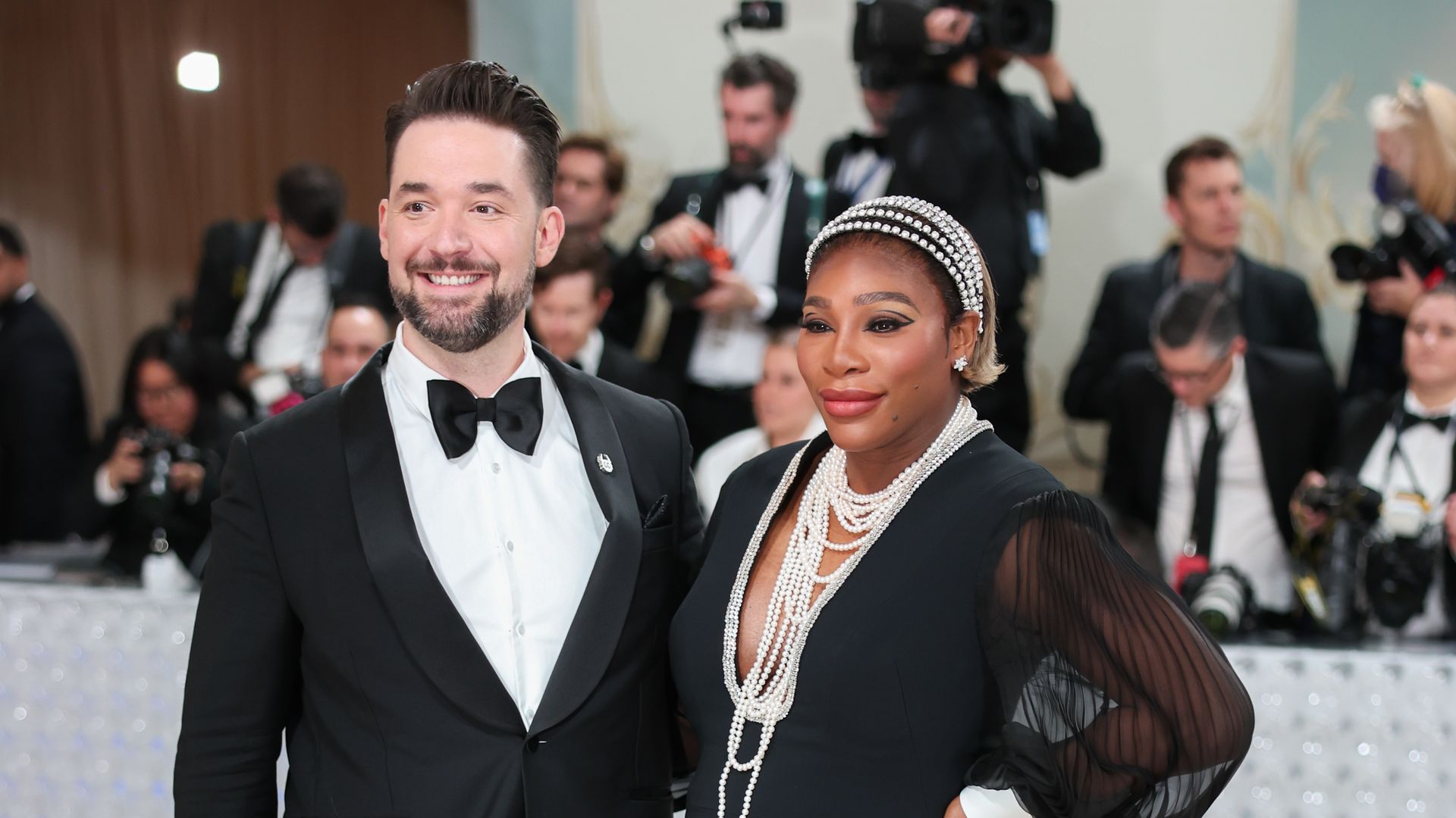 Alexis Ohanian and Serena Williams on red carpet in black tie