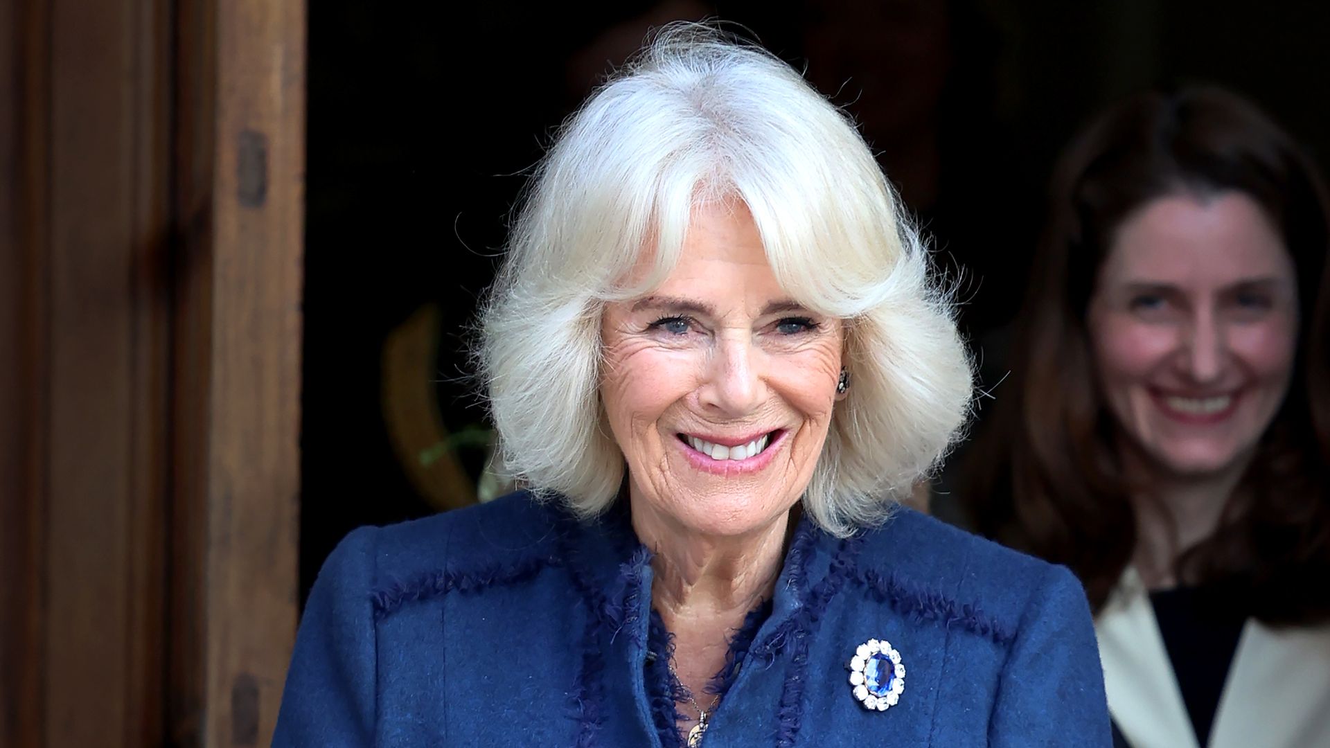 Queen Camilla in blue outfit