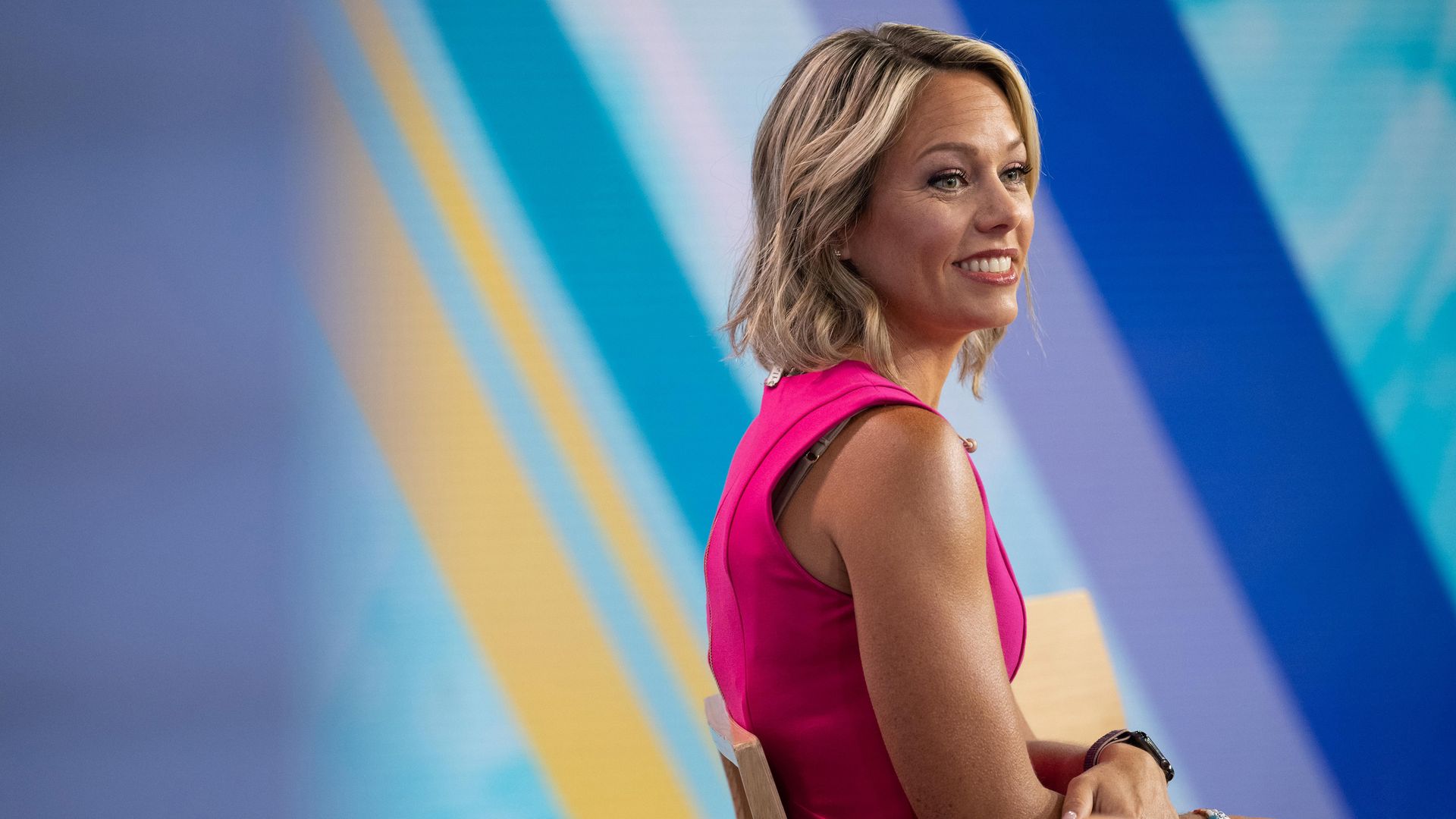 Dylan Dreyer in the NBC studios wearing a pink dress 