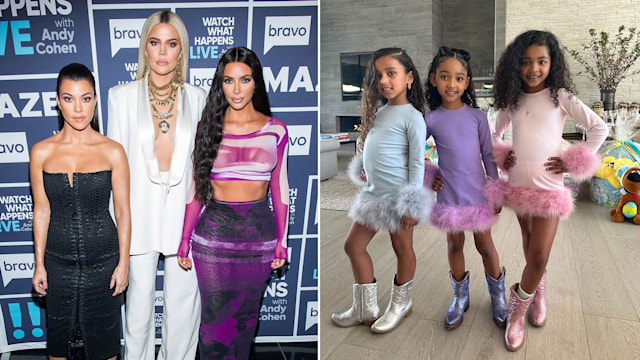 split of Kourtney, Khloe and Kim Kardashian with picture of Dream Kardshian, Chicago West and True Thompson