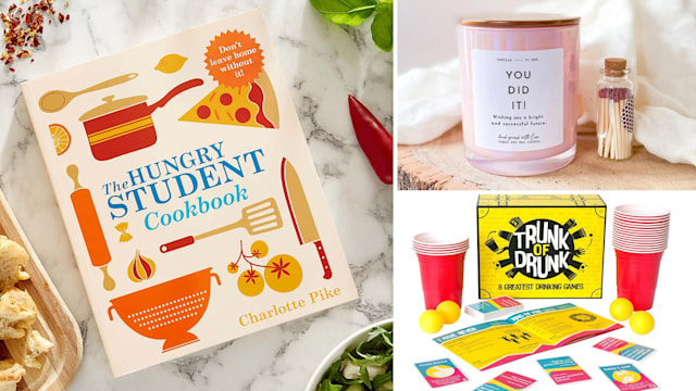 split image hungry student cookbook candle and drinking game 