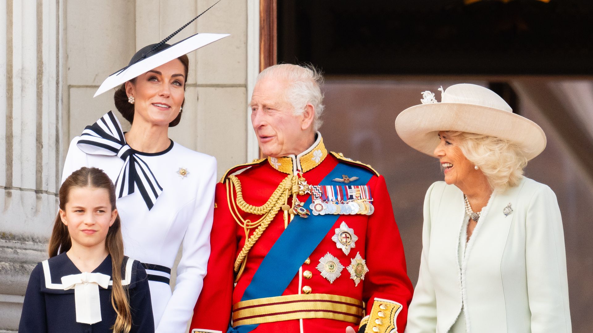 Kate on balcony with Charles and Camilla 