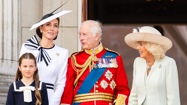 Kate on balcony with Charles and Camilla 