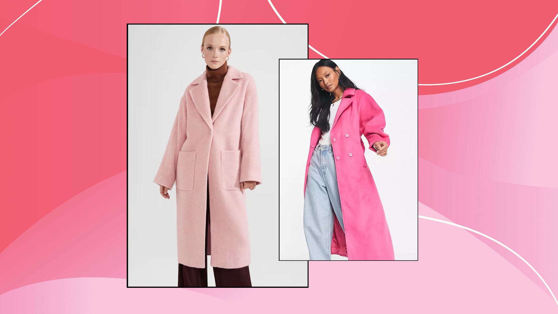pink coats split image 