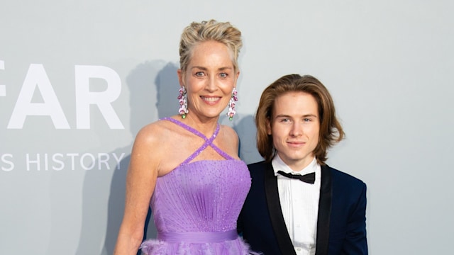 Sharon Stone and Roan Joseph Bronstein Stone attend the amfAR Cannes Gala 2021 during the 74th Annual Cannes Film Festival at Villa Eilenroc on July 16, 2021 in Cap d'Antibes, France.