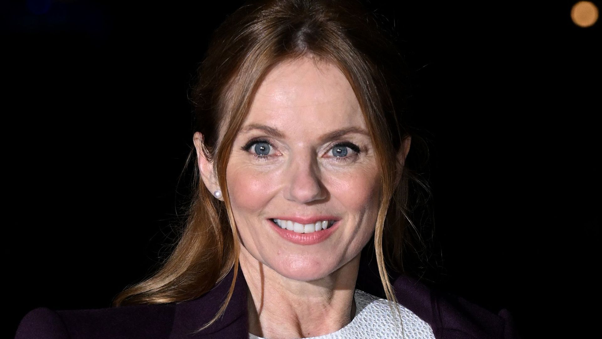 Geri Halliwell-Horner wearing white dress and black blazer at Rosie Frost and The Falcon book launch