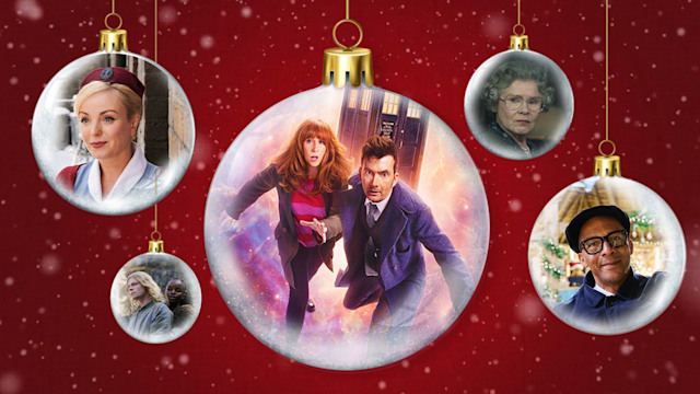 Christmas baubles with images of December TV shows 