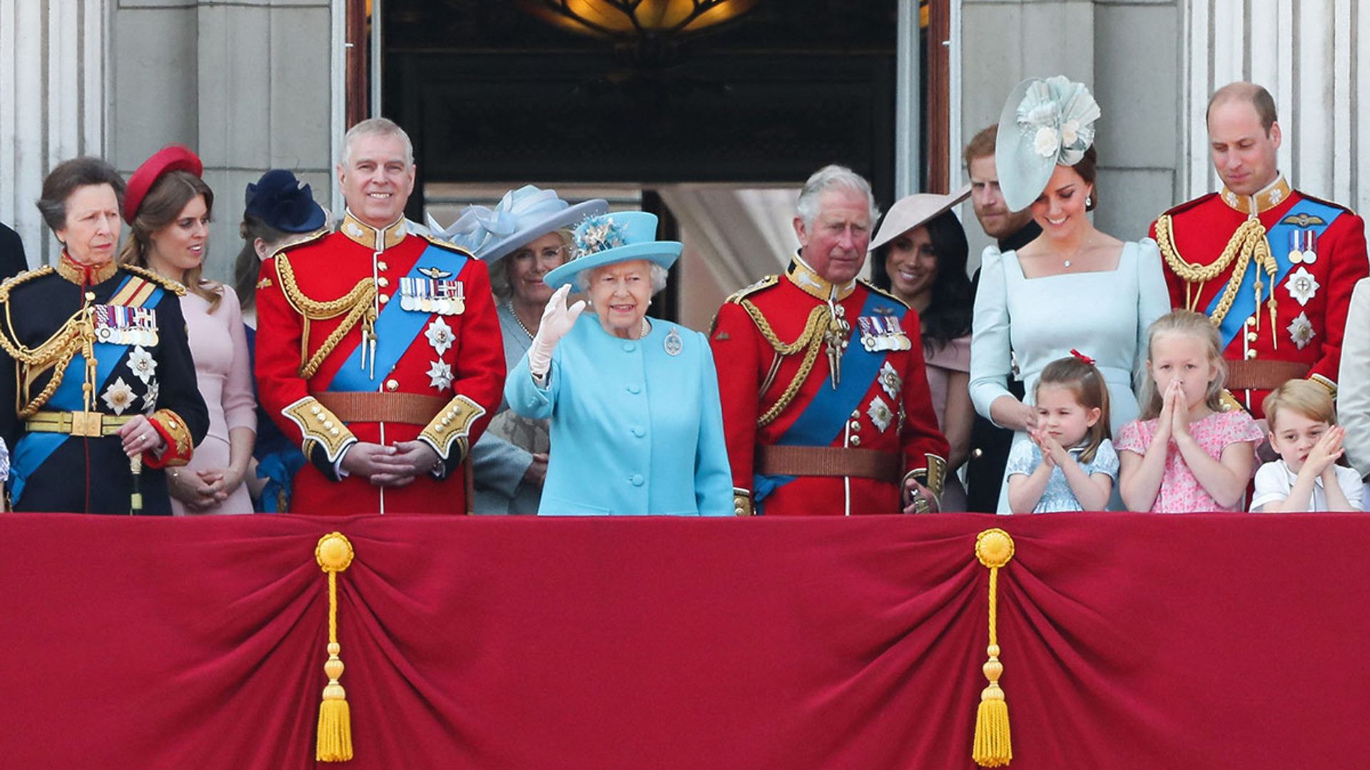 the queen waving in middle trooping
