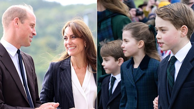 split image showing couple and three children