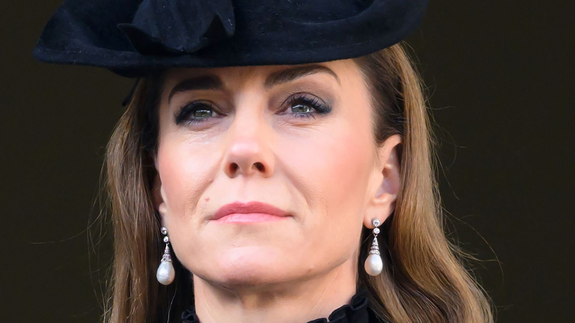 Catherine, Princess of Wales looking serious close up in black