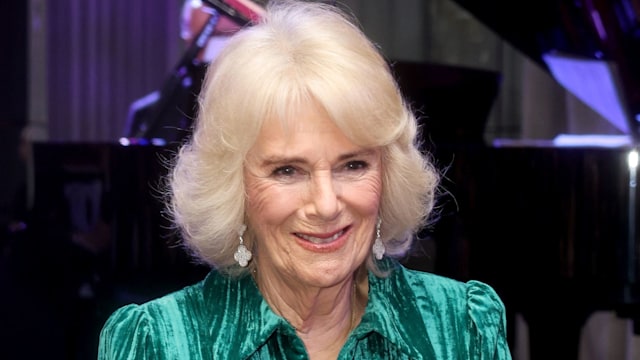 Queen Camilla in green velvet dress