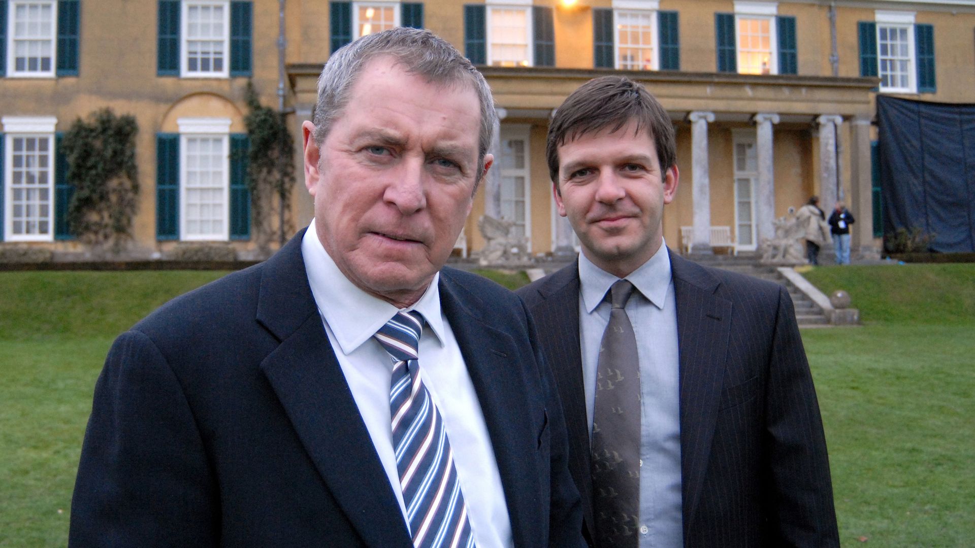 John Nettles and Jason Hughes on the set of Midsomer Murders