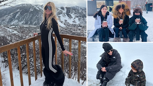 Heidi Klum, Demi Moore and JLo in the snow in a collage