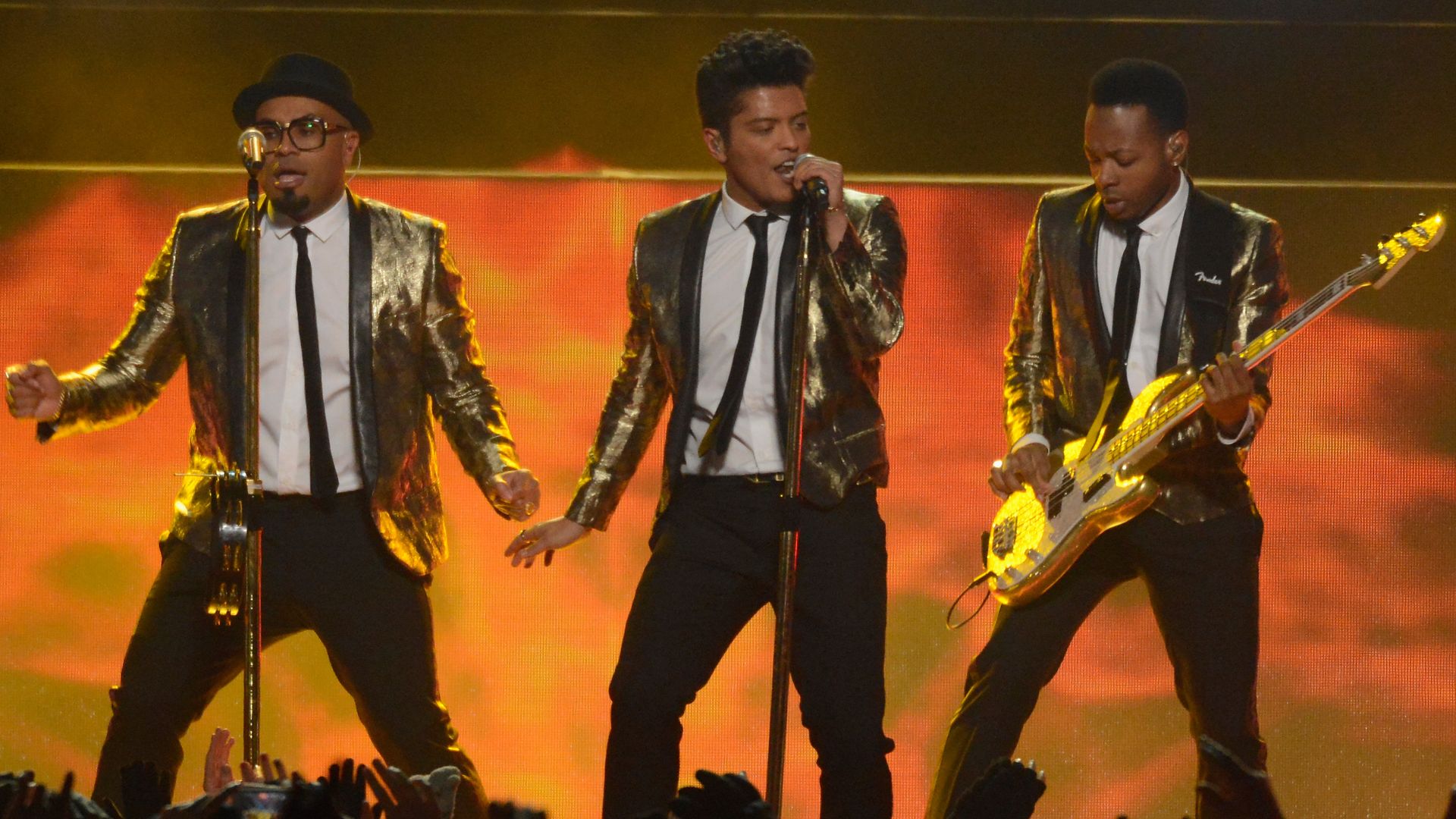 Bruno Mars performs during the Pepsi Super Bowl XLVIII Halftime Show at MetLife Stadium on February 2, 2014 in East Rutherford, New Jersey
