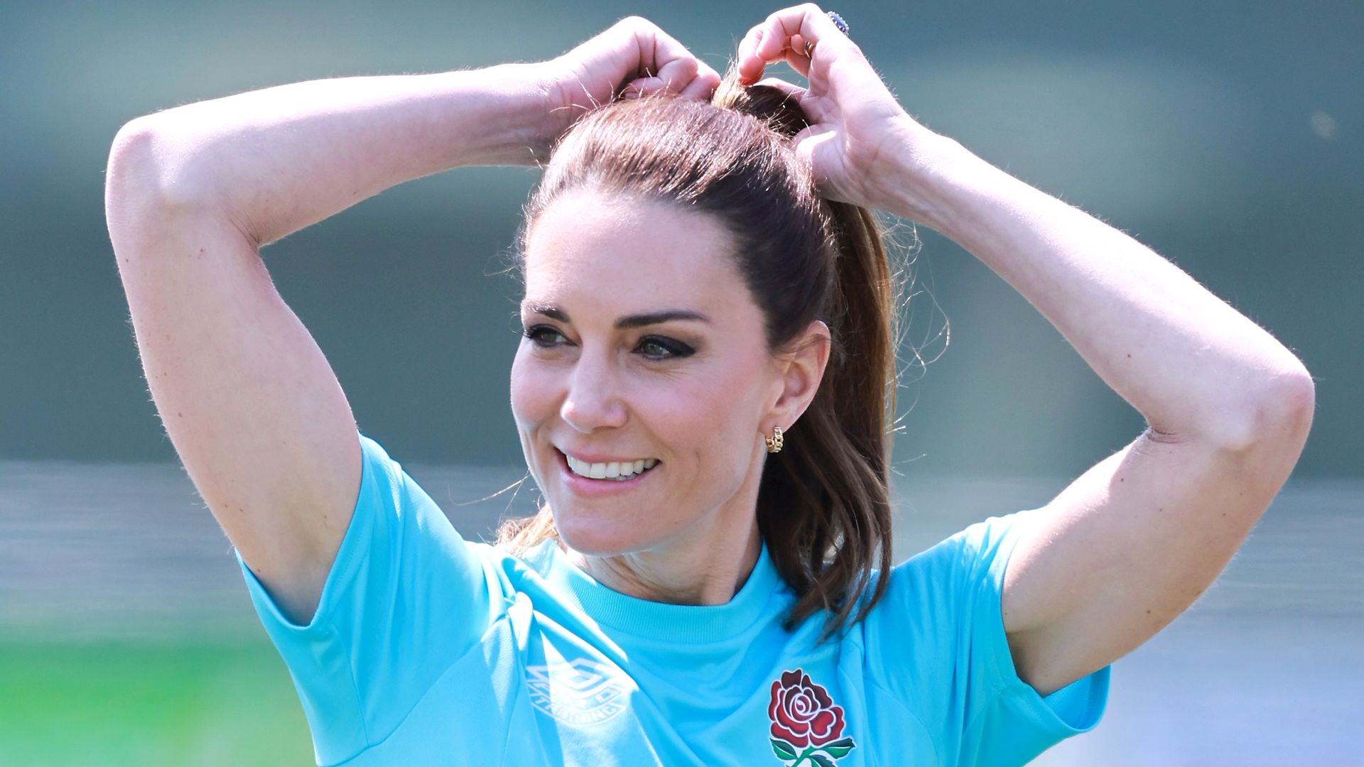 Kate Middleton with her hair in a sporty high ponytail