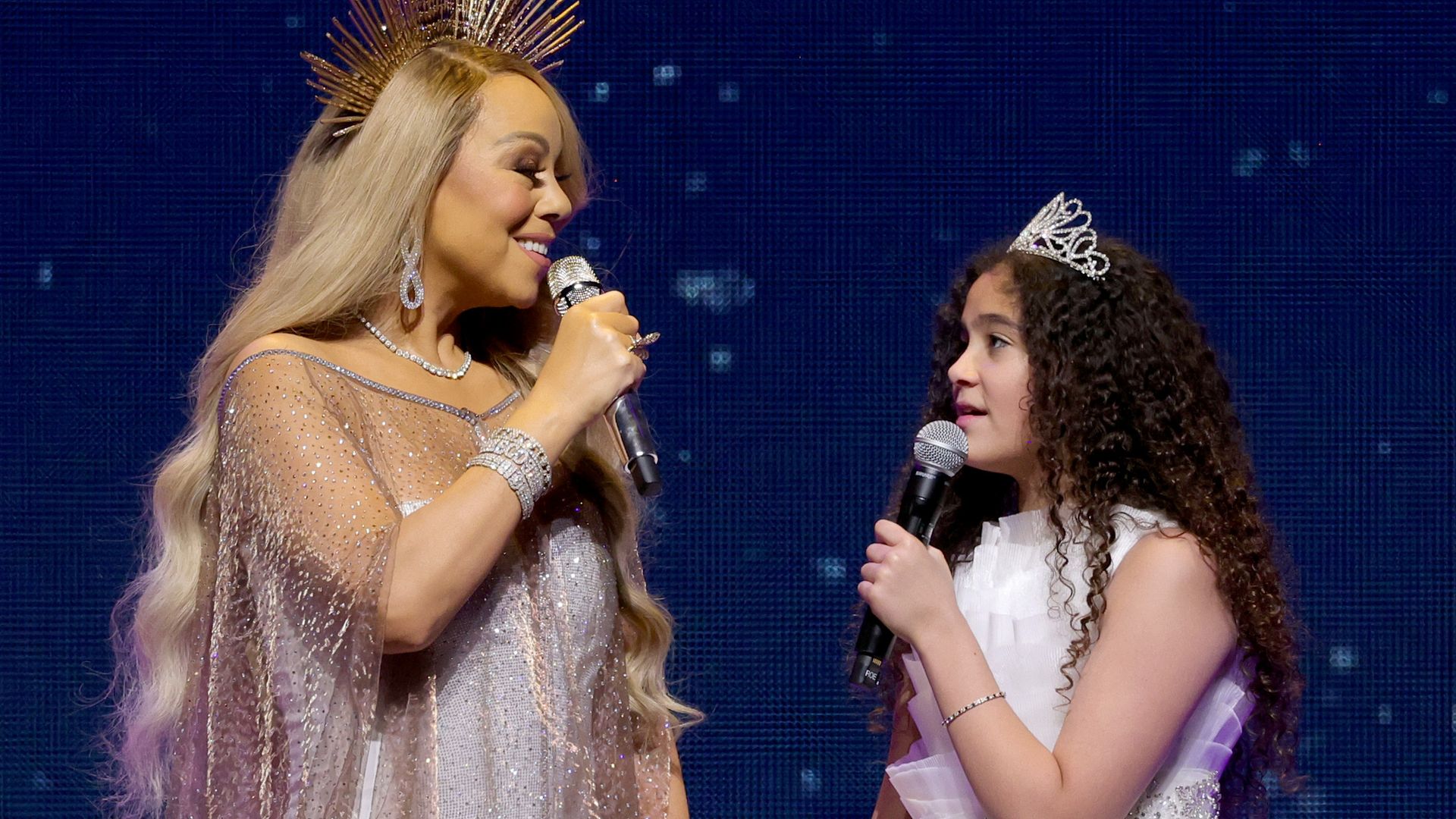 Mariah Carey and Monroe Cannon perform during her "Merry Christmas One And All!" at Madison Square Garden on December 09, 2023 in New York City.