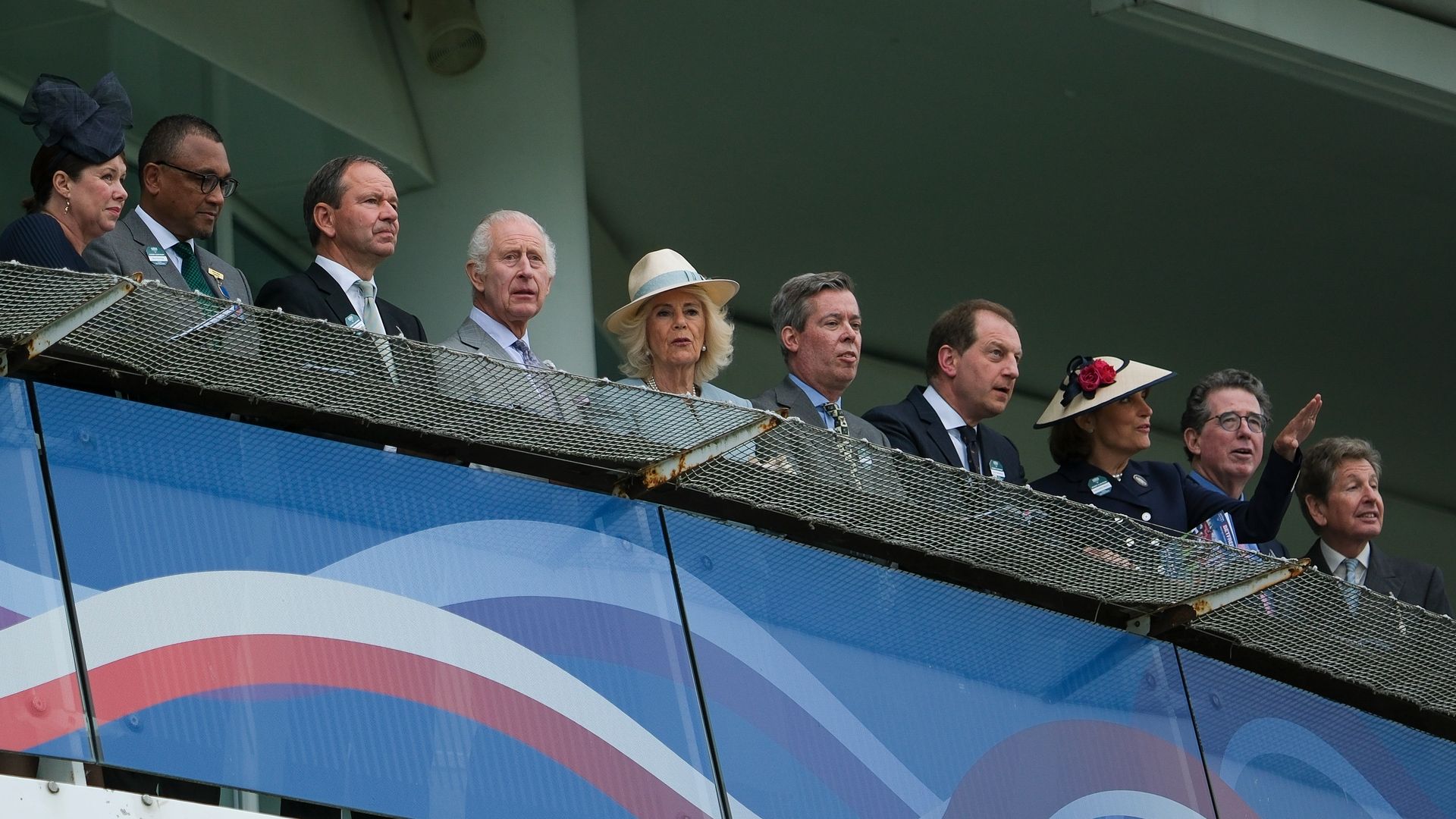 King Charles and Queen Camilla watching the Epsom Derby from the royal box