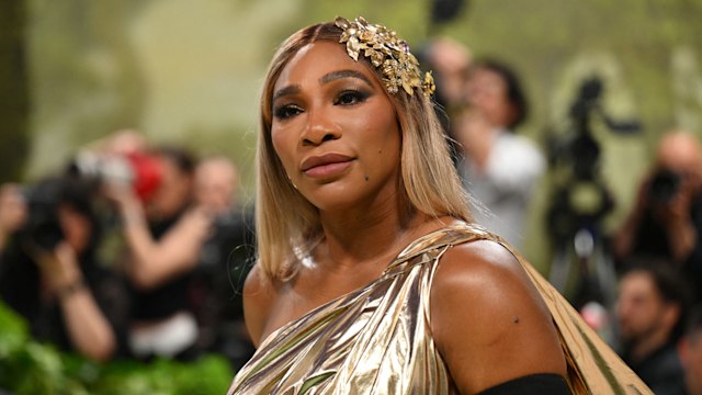 Serena Williams in gold one shoulder gown