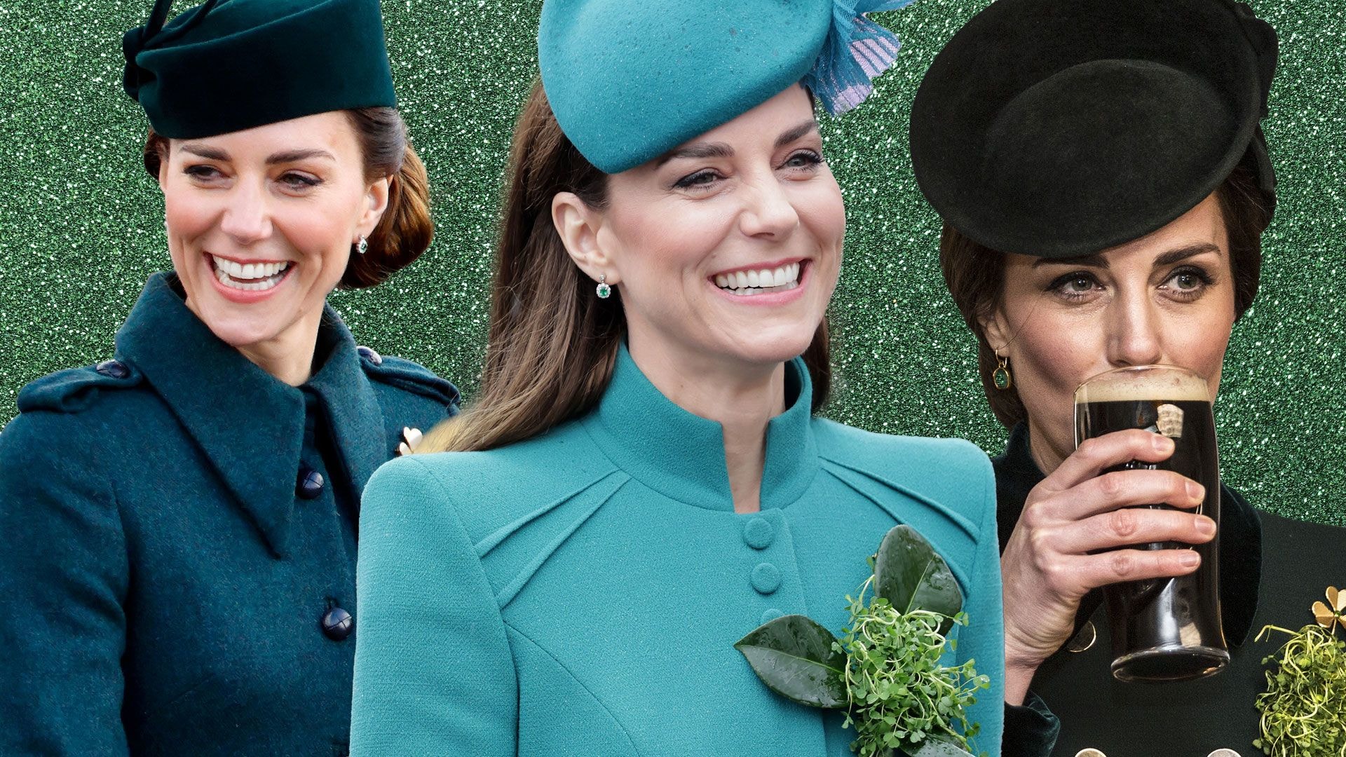three images of kate in green